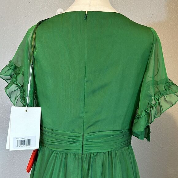 NEW Mac Duggal ruffle trimmed sleeve wrap over flowy emerald gown size 8 - Picture 8 of 14